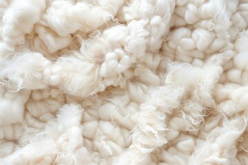 Close-up of soft, fluffy wool texture in white.