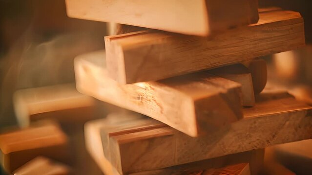 Close-Up of Wooden Stacking Blocks Tower with Ai generated.
