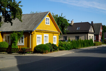 Traditional colorful wooden Karaim houses - Trakai, Lithuania