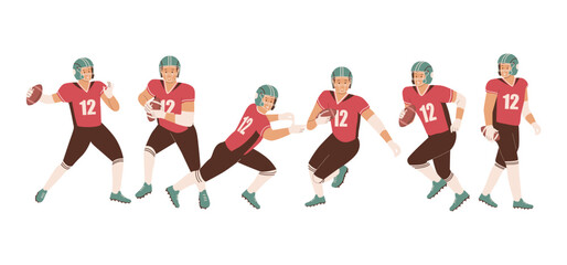Collection of american football players. Illustration for websites, landing pages, mobile applications, posters and banners. Trendy flat vector illustration