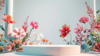 White Round Platform with Flower Decorations