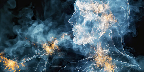 Obraz premium Abstract Smoke Art of Human Face with Blue and Orange Accents