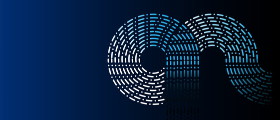 Abstract geometric dotted lines pattern on dark blue background. Elegant shiny white and blue rounded dotted lines pattern. Modern futuristic graphic. banner, brochure, website, presentation