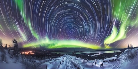 Incredible aurora borealis in night sky full of bright stars, long exposure photo, beautiful landscape