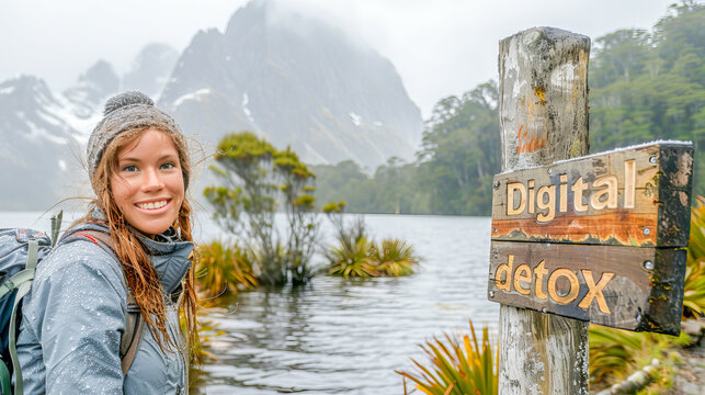Female hiker enjoying a digital detox in the wilderness