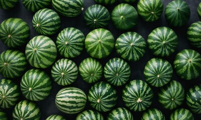 Watermelon fruit arranged on dark surface