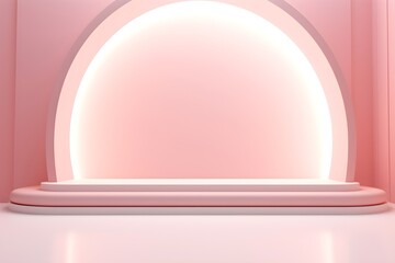 Empty podium in a pink room with illuminated lights background for showcase display performance
