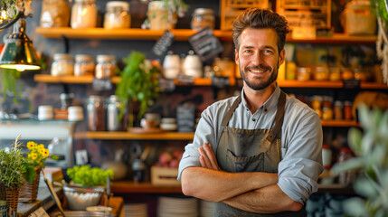 Confident entrepreneur in artisan coffee shop