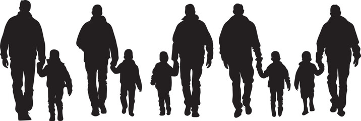 silhouette set father with son walking isolated on white background, fathers day silhouette set , father son silhouette
