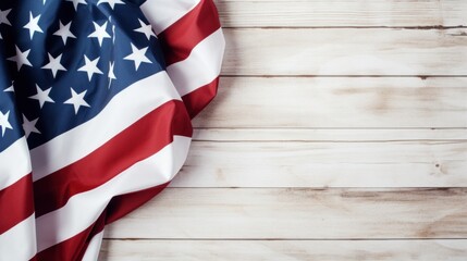 Obraz premium Labor Day. American flag on white wooden table. background with text space.