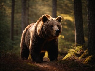 An image of a brown bear in the forest