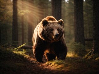 Fototapeta premium An image of a brown bear in the forest