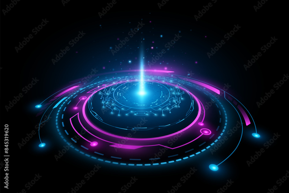 Poster digital 3d hud circle with glowing laser isolated on black background. cyber circuit board. sci-fi e