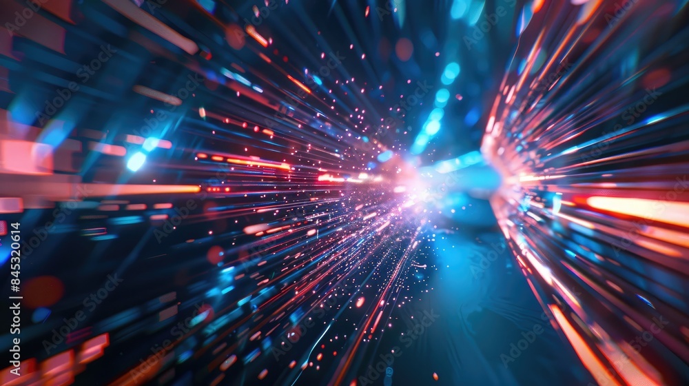 Poster high speed light glare effect in contemporary abstract design showcasing futuristic dynamic movement
