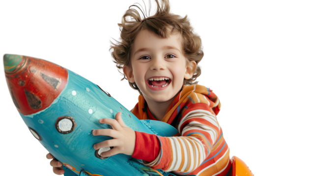 Boy on a rocket on a transparent background