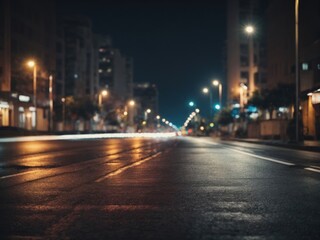 asphalt road leading into the city at night