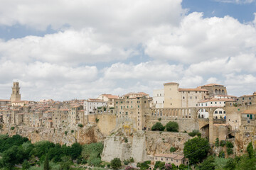 Medieval Pitigliano town over tuff rocks in province of Grosseto, Tuscany, Italy.