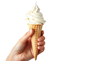 Hand is holding an ice cream and on a transparent background