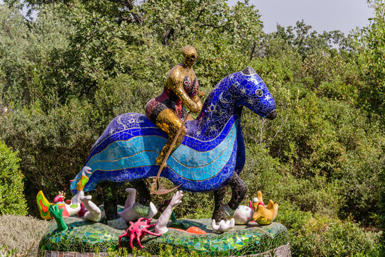 Capalbio, Italy - June 24, 2017: The Tarot Garden, in italian: 'Giardino dei Tarocchi', is an awesome sculpture garden, based on the esoteric tarot, created by Niki de Saint Phalle, Tuscany region.