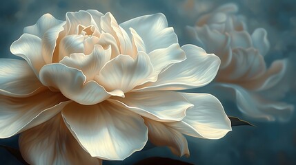 A close-up oil painting of a gardenia, focusing on the intricate details of the petals and subtle color gradients.