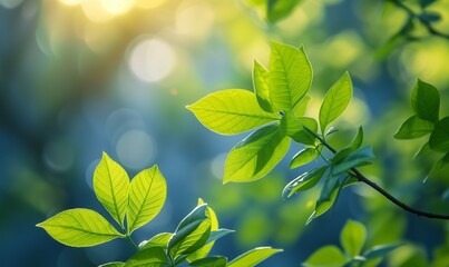 Amazing nature view of green leaf on blur greenery background in garden and sunlight with copy space