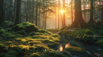 Obraz premium Sunrise in mossy habitat