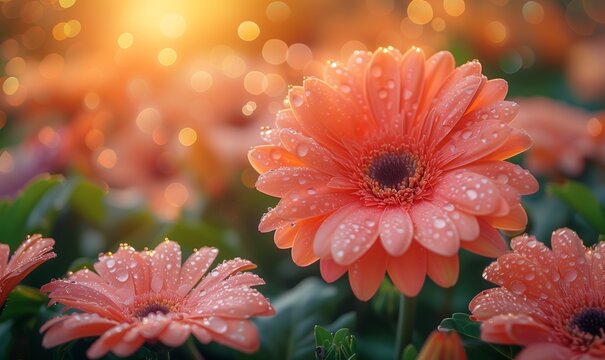 Plantation of beautiful flowers of pink gerbera marlen sort of gerbera flower with sunlight