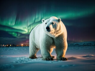 Fototapeta premium aurora shine on polar bear snow storm night