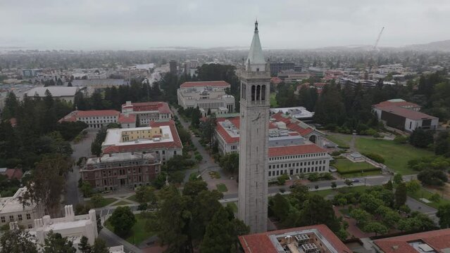 yet another flying in a curve past Campanile tower on UC Berkeley campus