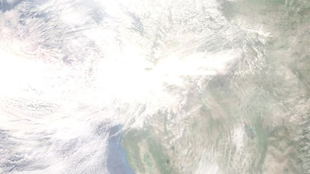 Earth zoom in from space and focus on Redmond, Oregon, USA. Background for travel intro or blog. Satellite view. 3D style Animation. Images from NASA.