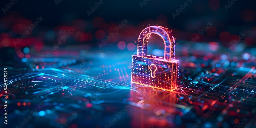 Poster digital padlock symbolizing cyber security and data protection. concept cyber security, data protect