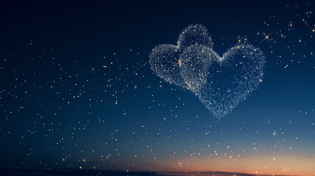 Background with two hearts. Valentine day. Postcard for congratulations, Valentine's Day, Mother's Day and Birthday. Holiday, Love, Weddin. heart in the sky