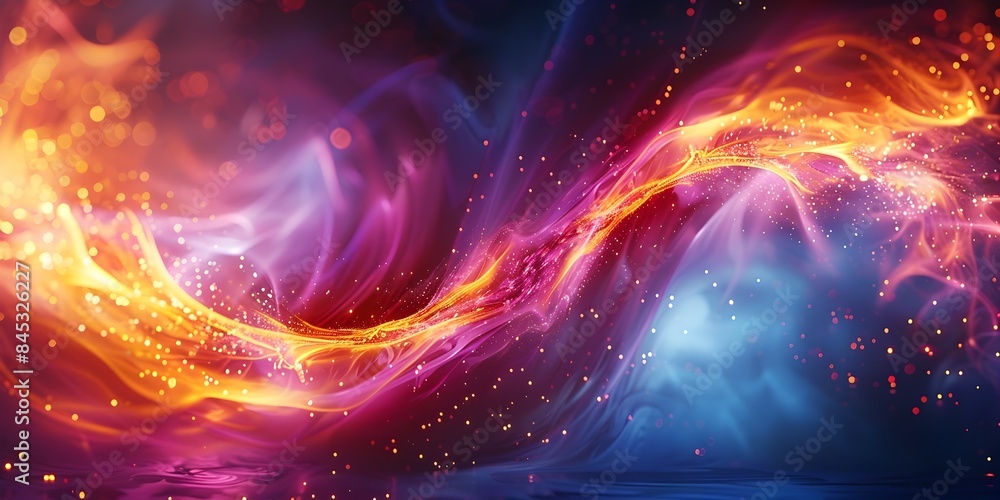 Poster electrifying cosmic swirl captivating abstract digital artwork of dynamically flowing waves in vibra
