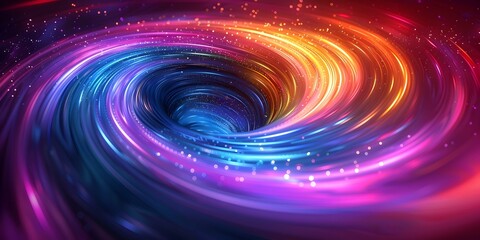 Obraz premium Bright Colorful Energy Rings Expanding in Spiral Motion Simulating the Concept of a Vibrant Multiverse