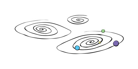 Vector outline Galaxy, Black hole, solar system in doodle flat style. Universe, outer space. Simple color design elements, icons, clip art on theme of cosmos, astronomy, kids design © Iuliia