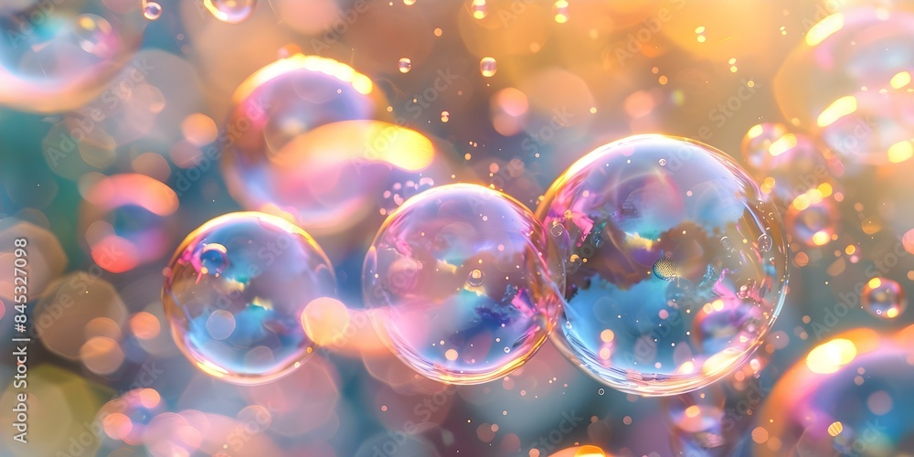 Poster ai-powered generative cleaning simulation realistic colored bubbles. concept generative simulation, 