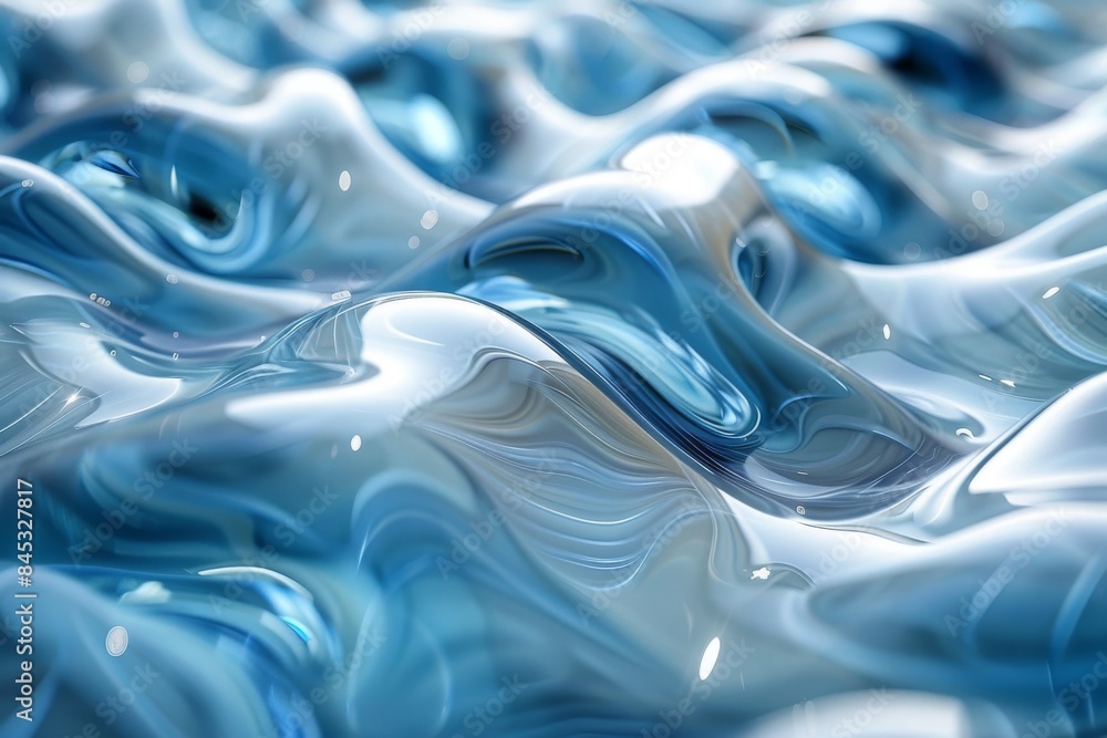 Poster abstract image with a fluid wave-like pattern creating a sense of liquid movement in blue tones