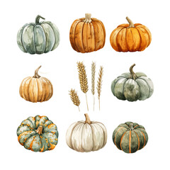 et Gnomes Hello Fall Autumn Pumpkin and autumn leaves Elements Watercolor Vector File ,Clipart Cute cartoon style For banner, poster, card