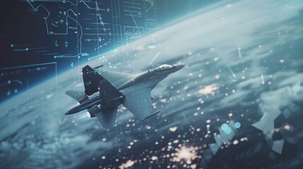 Obraz premium fighter jet soaring gracefully above the clouds showcasing the pinnacle of aviation technology and the spirit of exploration