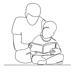 dad and son read a book