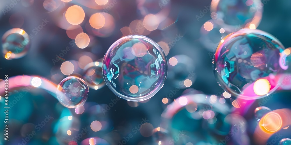 Poster ai-powered generative cleaning simulation featuring realistic colored bubbles. concept generative ai