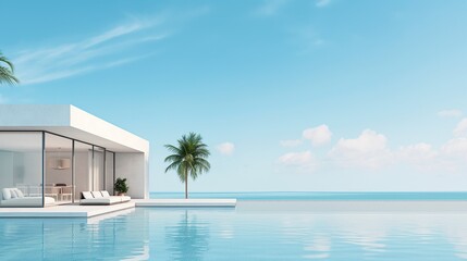 Fototapeta premium A Modern Swimming Pool Villa Overlooking The Ocean.