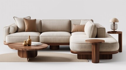 A Living Room Furniture With A Minimalist Design Style On A White Background.