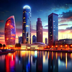 Fototapeta premium free photo night view of skyscrapers in port olimp