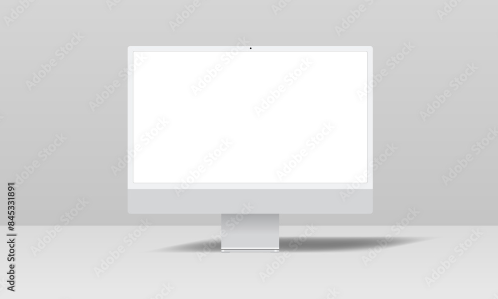 Aufkleber Realistic vector computer mockup on gray background with realistic shadow. Computer with blank screen, silver design. Vector EPS 10