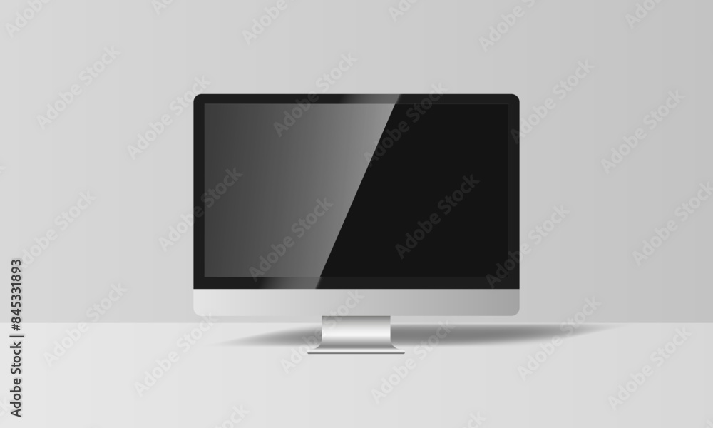 Aufkleber Realistic vector computer mockup on gray background with realistic shadow. Computer with blank screen, silver design. Vector EPS 10