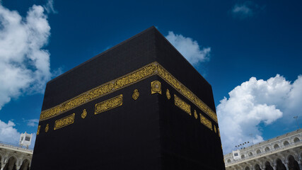 Close up of Kaabah in Mecca, Saudi Arabia. Muslims all around the world face the Kaaba during prayer time. 