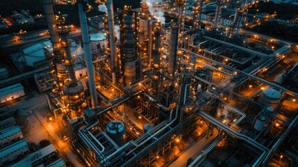 Fototapeta premium Industrial and Manufacturing Engineers and technicians working in industry refinery or power plant with blurred lights and structures in the background