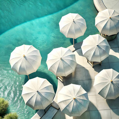 free photo white umbrellas near a pool