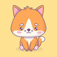 Cute red cat. Cartoon kawaii animal character. Vector illustration. Kids collection